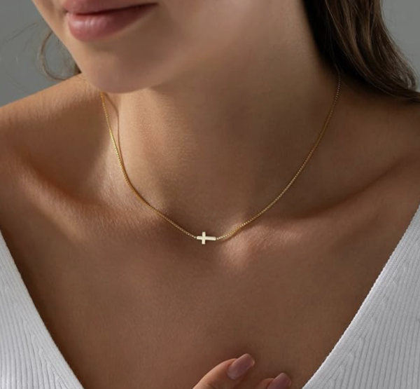 Cross Necklace for Women 14K Real Gold Silver Plated Dainty Small Cross Pendant Choker Simple Trendy Cute Cross Charm Chain Necklace Easter Basket Stuffers Baptism Religious Faith Jewelry Gift